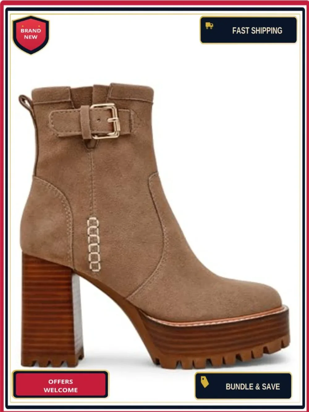 Steve Madden Summit Ankle Bootie Suede Block Heel Zip Taupe